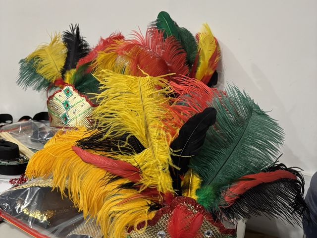 Feathered Carifest headdresses ready for the parade
