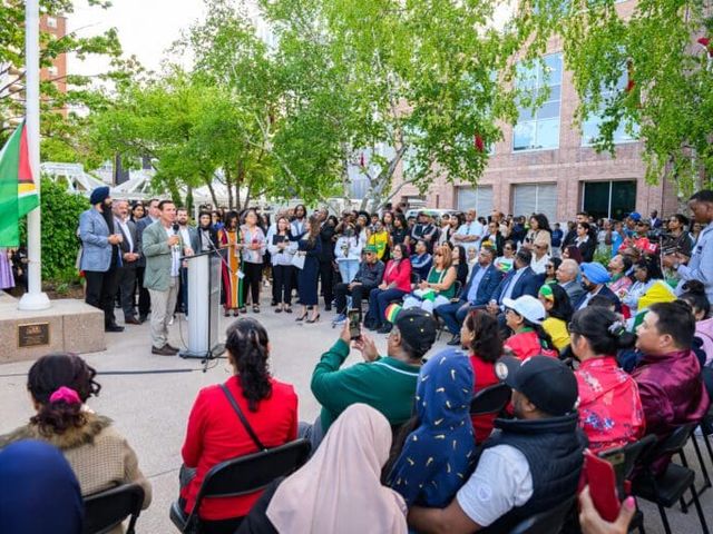 Members gathered for a flag raising in Calgary